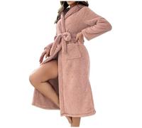 RIKAY Velvet Robes for Women Long Solid Color Plush Robe Hooded Neck Bathrobe Belt Nightgown Pockets Sleepwear Long Sleeve Warm Long Nightwear Oversize Nightgowns Home Clearance