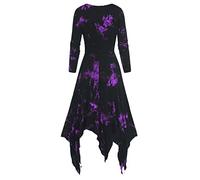 RIKAY Victorian Dress Gothic Clothes for Women Halloween Costumes Plus Size Vintage Steampunk Clothes Tie-Dye Print Long Sleeve Corset Dress Rockabilly Dress with Asymmetrical Hem Purple