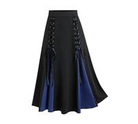RIKAY Victorian Pirate Skirt Women Midi Gothic Skirt High Waist Halloween Costumes Lace Patchwork Bandage Pleated Skirt Elastic Waist Steampunk Retro Vintage Steampunk Renaissance Skirt