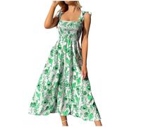 RIKAY Women Dresses Boho Dresses for Women UK Boho Cami Spaghetti Strap Dress Summer Floral Sundress Sleeveless Tie Shoulder Y2K Beach Dress Ladies Party Cocktail Flowy Maxi Dress Green