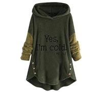 Rikay Women's Fleece Hooded Top Long Sleeve A-Line Winter Warm Teddy Fleece Jacket Pullover Tops Yes Im Cold Letter Print Hoodie Fuzzy Fluffy Women Trendy Cute Girls Casual Home Pyjamas Loose Fit