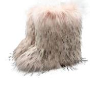 RIKAY Womens Furry Ankle Boots Teddy Fleece Slipper Boots Faux Fur Fluffy Snow Boots Cute Pull On Fuzzy Wool-Like Plush Warm Wide Toe Flat Heel Mid Calf Boots Winter Booties Outdoor Dog Walking Shoes