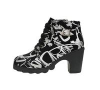 RIKAY Womens High Heel Lace Up Chunky Platform Combat Heeled Ankle Boots Mid Calf Boots Leather Ankle Boots Wide Fit Print Shoes Boots Pointed Toe Chelsea Boots Fall Short Heels Boots Casual Booties