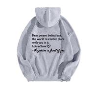 RIKAY Women's Hoodies Dear Person Behind Me Print Personalized Hoodie Oversized Sweatshirt Trendy Pullover Long Sleeve Blouse Casual Hooded Sweatershirt Tops with Drawstrings Hoodie