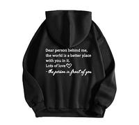 RIKAY Women's Hoodies Dear Person Behind Me Print Personalized Hoodie Oversized Sweatshirt Trendy Pullover Long Sleeve Blouse Casual Hooded Sweatershirt Tops with Drawstrings Hoodie