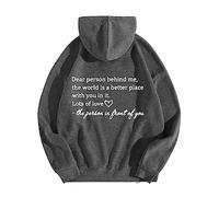 RIKAY Women's Hoodies Dear Person Behind Me Print Personalized Hoodie Oversized Sweatshirt Trendy Pullover Long Sleeve Blouse Casual Hooded Sweatershirt Tops with Drawstrings Hoodie