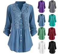 RIKAY Womens Plaid Tunic Blouse Short/Long Sleeve Polo Top Floral Printed Shirts Button Down Blouses Casual Loose Tops Longline Tshirts Long Sleeve V Neck T Shirt Long Tops to Wear with Leggings Gray