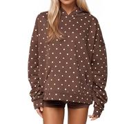 RIKAY Womens Polka Dot Hoodies Oversized Hoodie Crewneck Long Sleeve Polka Dot Tops Casual Pullover Sweatshirt Spring Hoodies Clothes Cute Tops With Kangaroo Pocket Coffee