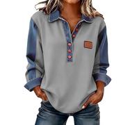 RIKAY Womens V Neck Sweatshirts Denim Color Block Hoodie Women Spring Essentials Button Down Shirts Sweatshirts Casual Spring Long Sleeve Tops Lightweight Fashion Outfits Athletic Wear Activewear