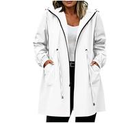 RIKAY Womens Waterproof Long Jackets Outdoor Lightweight Raincoat Summer Waterproof Rain Coats With Hood Spring Autumn Trench Rain Coats Breathable Zip Up Casual Softshell Sport Hiking Jacket