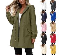 RIKAY Womens Waterproof Long Jackets Outdoor Lightweight Raincoat Summer Waterproof Rain Coats With Hood Spring Autumn Trench Rain Coats Breathable Zip Up Casual Softshell Sport Hiking Jacket