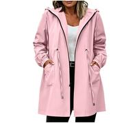 RIKAY Womens Waterproof Long Jackets Outdoor Lightweight Raincoat Summer Waterproof Rain Coats With Hood Spring Autumn Trench Rain Coats Breathable Zip Up Casual Softshell Sport Hiking Jacket