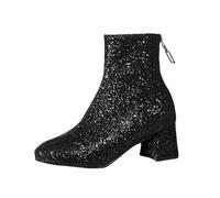 RIKAY Women's Winter Black Ankle Boots Size 5.5 UK, Ankle Boot, Glam Style, Pointed Toe, Block Heel, Waterproof, Fleece Lined, Outdoor, Casual