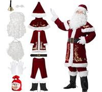 RIKCAT Plus Size Santa Claus Costume Christmas 12pcs Deluxe Velvet Santa Suit for Adults Teenager Fancy Dress for Women & Men B,6XL.