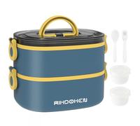 RIKDOKEN Lunch Box, Stackable 2 Layers Containers, Portable 64OZ Large Capacity Leakproof Bento Box with Spoon & Fork & Sauce Boxes, Microwave Safe Lunch Box for Kids and Adults