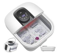 RIKE Collapsible Foot Spa with Heat, Bubbles, 24-Level Temp Control, Red Light, Timer, Foot Soaking Tub with 6 Shiatsu Rollers & Pumice Stone, Foot Bath Massager Pedicure FootSpa for Stress Relief