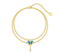 Rikelus 14K Real Gold Butterfly Anklets for Women Girls,Solid Gold Blue Opal Butterfly Ankle Bracelet Layered Foot Anklet Sea Beach Jewelry Gifts for Mothers Day Birthday 7.5/8+2 inch, 7.5/8+2 inch,