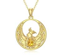 Rikelus 9K Real Gold Phoenix Necklace with Natural Citrine for Women, Yellow Gold Necklace with Phoenix Bird Pendant, Jewellery, Birthday and Christmas Gifts for Her 40 + 5 cm, Yellow Gold