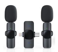 RIKGYHA 2 Pack Wireless Lavalier Microphone for iPhone/Android Phone, USB C Wireless Lav Mic, 4 Pickup Modes, Noise Cancellation, Mini Lapel Mic for Video Recording Podcast YouTube TikTok