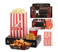 RIKICACA Movie Night Snack Trays with Popcorn Bags and Food Trays, Movie Night Supplies for Theater Family Birthday Party, Outdoor Snack Boxes Accessories Kit for Kids