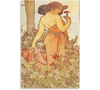 Rikin Liuff Alphonse Mucha《Carnation》Poster and Prints Alphonse Mucha Canvas Wall Art Aesthetic Painting for Home Wall Decor Picture 40x65cm Frameless