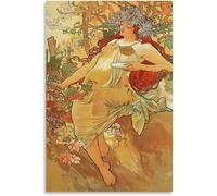 Rikin Liuff Alphonse Mucha《The Autumn》Poster and Prints Alphonse Mucha Canvas Wall Art Aesthetic Painting for Home Wall Decor Picture 40x65cm Frameless