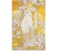 Rikin Liuff Alphonse Mucha《The Lilies》Poster and Prints Alphonse Mucha Canvas Wall Art Aesthetic Painting for Home Wall Decor Picture 40x65cm Frameless