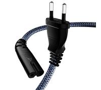 RIKSOIN 2 Pole Power Cable, 5m Euro Plug (CEE 7/16 over C7) Braided Nylon Universal Cable for Small Devices with VDE for TV, PS3/PS4/PS5 (Black)