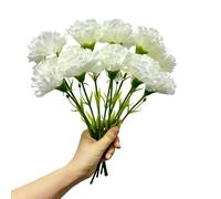Rikyo 11 inch Bouquets 10 Stem Carnations,Outdoor UV Resistant No Fade Artificial Flower,Mini Carnation Silk Petals Fake Flowers Forever Plants for Home Party and Wedding Decor (White)
