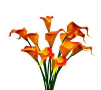 Rikyo 12pcs Artificial Calla Lily Flowers, 13" Single Heads PU Small Flower Bouquet Accessories, Calla Lily Bridal Wedding Bouquet for Greenery Plants Indoor Outside Garland Home Decor (Orange Red)