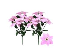 Rikyo 2- Bouquet Artificial Poinsettia Flowers 19 inch Silk Bushes Christmas Flowers Ornaments 7 Stem Heads Velvet Poinsettia Floral with Stem Leaf for Party Home Holiday Decor (Pink)