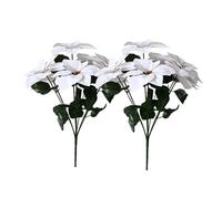Rikyo 2- Bouquet Artificial Poinsettia Flowers 19 inch Silk Bushes Christmas Flowers Ornaments 7 Stem Heads Velvet Poinsettia Floral with Stem Leaf for Party Home Holiday Decor (White)
