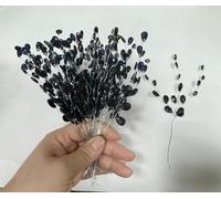 Rikyo 30pack Acrylic Bead Drop and Soft Stems Floral Picks,6.75" Artificial Bouquets Berry Beaded Flower Branches Bead Sprays for Wreath Bracelet Flower Bridal Hair Clips Cake Toppers Decor (Black)