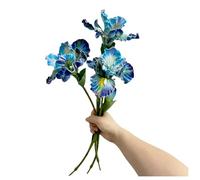 Rikyo 3pcs Blue Iris Flower Artificial PU Flower Heads with Stem,Real Touch