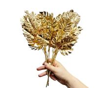 Rikyo 4 Bunches Gold Artificial Plant,14" Tropical Bush Embellishing Holiday Florals,Indoor Outside Party for Flower,Flower Wreaths,Wedding Backdrop Arch Wall (Gold- Turtleback Leaf)