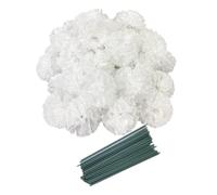 Rikyo 50 Artificial Silk Carnation Flower Head with Stems Set,Vase Fillers for Home Decor Bridal Wedding Party Birthday Cake Ornaments,Wrist Corsage, 3" Petals Heads&8" Stems (Pure White)