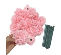 Rikyo 50 Artificial Silk Carnation Flower Head with Stems Set,Vase Fillers, Home Bridal Wedding Party Birthday Cake Ornaments,Handmade Wrist Corsage,3" Multiple Petals Heads with 8" Stems (Pink)