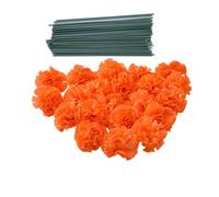 Rikyo 50 Artificial Silk Carnation Flower Head with Stems Set,Vase Fillers,Marigold Flower Heads for Diwali Home Decor Day of The Dead Wreath Garland Cake Ornaments,5cm Petals Heads (Orange)