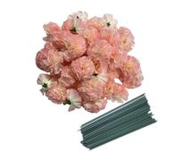 Rikyo 50 Artificial Silk Carnation Flower Head with Stems,Vase Fillers,Marigold Flower Heads for Diwali Decor Day of The Dead Wreath Garland Cake Ornaments,2" Petals Heads&8" Stems (Light Pink)