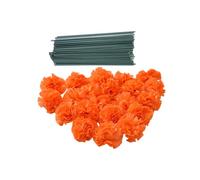 Rikyo 50 Orange Artificial Silk Carnation with Stems,Marigold Flower Heads,Vase Fillers,Flower Heads for Diwali Home Decor Day of The Dead Wreath Garland Cake Ornaments,3" Petals Heads