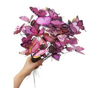 Rikyo 50 pcs Pink 3D Butterfly Garden Stake Decor,Garden Decor for Outside