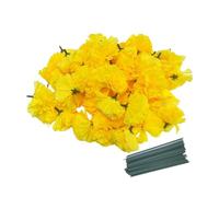 Rikyo 50pcs Yellow Artificial Carnation Heads with Detachable Flowers Stems | 2" Multi-Petal Silk Flowers for Wrist Corsage,Birthday Cake Ornaments,Table Scatters,Vase Fillers,Home Floral Arrangements