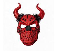 RILACON Red Devil Skull Mask with Demon Horns, Halloween Scary Cosplay Face Cover, Flame Demon Mask for Adults Devil Costume Accessories