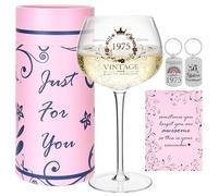 Rilcn 50th Birthday Gifts for Women, Personalised 1975 Wine Glass & Keyring Set, Unique 50 Year Old Gift for Her, Mum, Sister, Friend, Grandma, Funny 50th Birthday