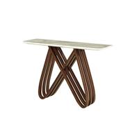 riley marble console table in ivory with curved ash wood base