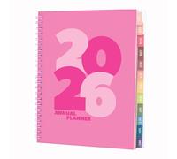 Rileys 2026 Diary, Agenda Planner With Weekly And Monthly View, Daily Agenda Book And Yearly Planners Calendar Book, Spiral Bound With Tabs, Notes, Goals And Holidays (Chunky, Pink, 20 x 15 cm)