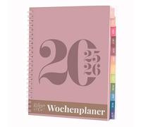 Rileys Academic Diary 2025-2026, Daily, Weekly & Monthly Planner, July 2025 - June 2026, Notes Pages, Twin-Wire, Day and Weekly Agenda for Student, School & Work (20 x 15 cm, Pink,Typographic, German)