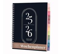 Rileys Academic Planner 2025-2026, Daily, Weekly & Monthly Planner, July 2025 - June 2026, Student Notes Pages, Twin-Wire Binding, Weekly Agenda for School & Work (20 x 15 cm, Black, German)