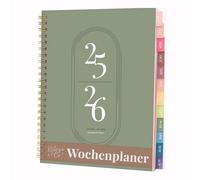 Rileys Academic Planner 2025-2026, Daily, Weekly & Monthly Planner, July 2025 - June 2026, Student Notes Pages, Twin-Wire Binding, Weekly Agenda for School & Work (20 x 15 cm, Green, German)