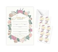 Rileys & Co. 50 All Occasion Invitation Cards with Envelopes and Bonus Stickers, Floral Party Invitations for Wedding, Anniversary, Baby Shower, 7x5 Inches (18 x 13 cm)